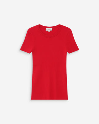 Jersey de punto fino ajustado mangas cortas rouge Vendredi