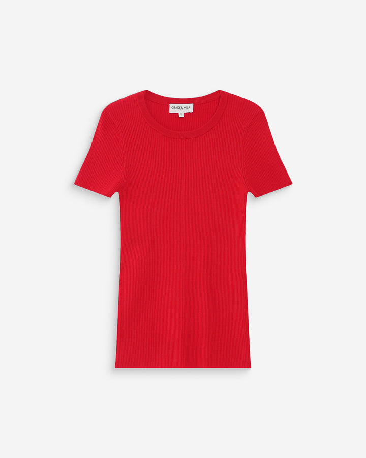 Jersey de punto fino ajustado mangas cortas rouge Vendredi