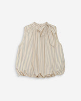 Top ballon en popeline rayé col noué vanille Vanya