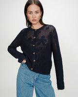 Cardigan maille ajourée marine Velasquez