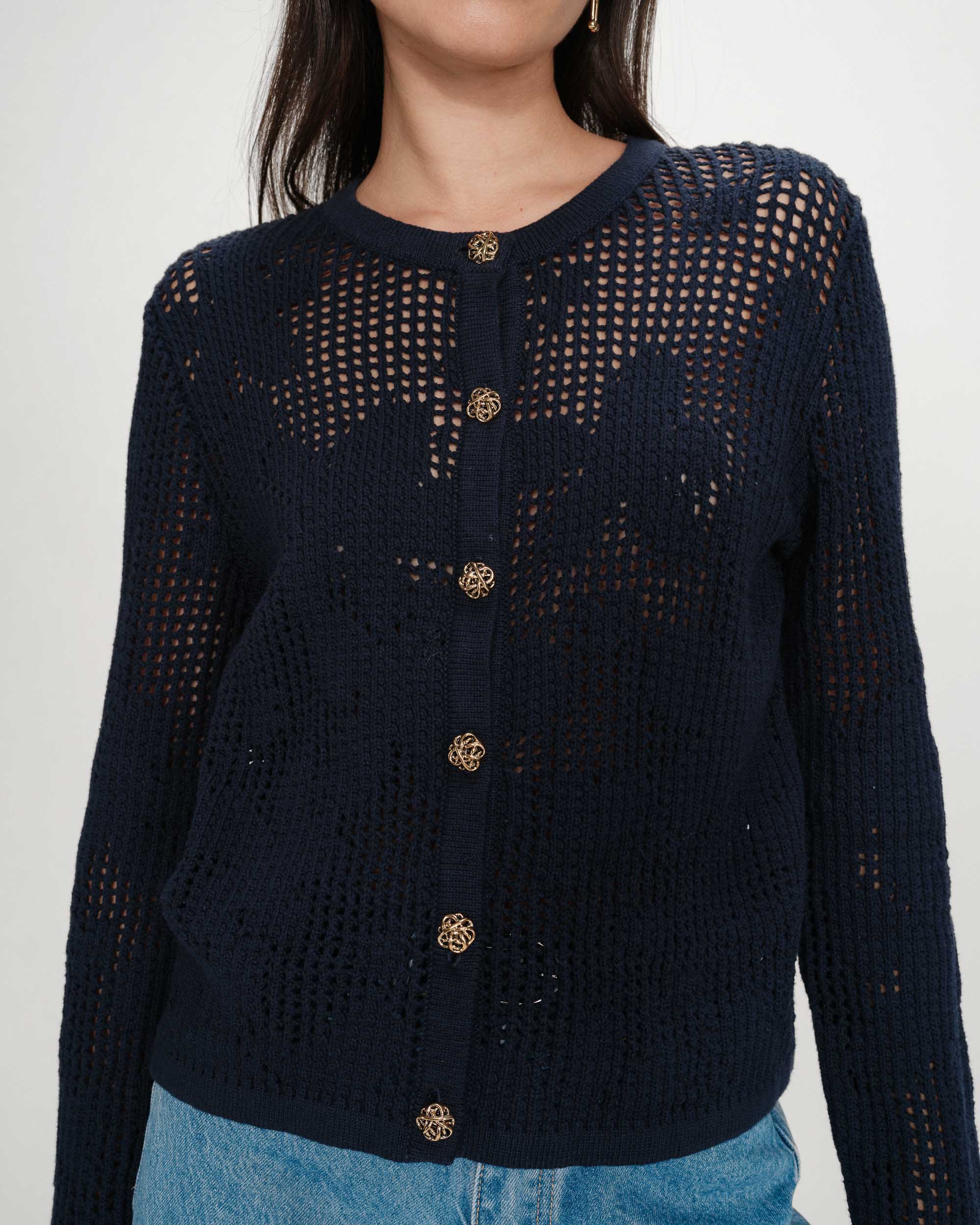 Cardigan maille ajourée marine Velasquez