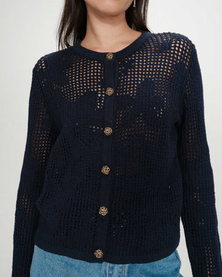 Cardigan maille ajourée marine Velasquez