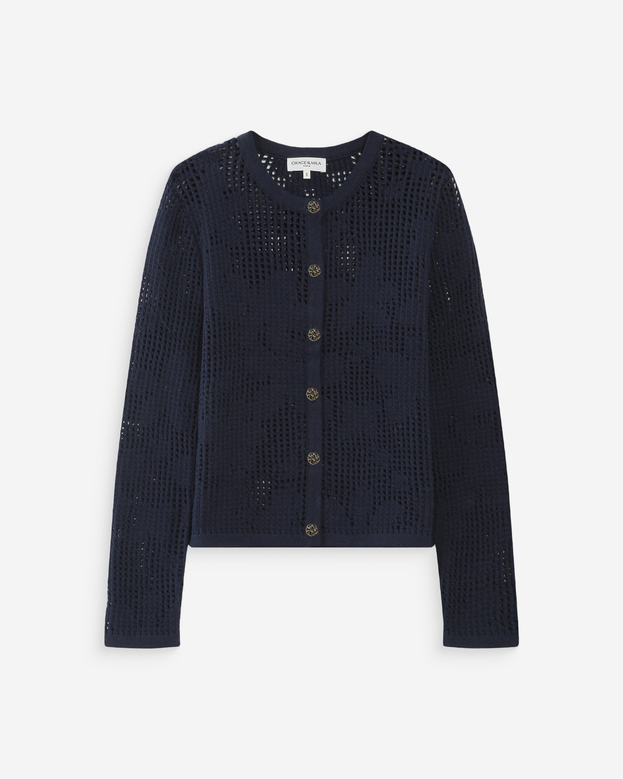 Cardigan maille ajourée marine Velasquez