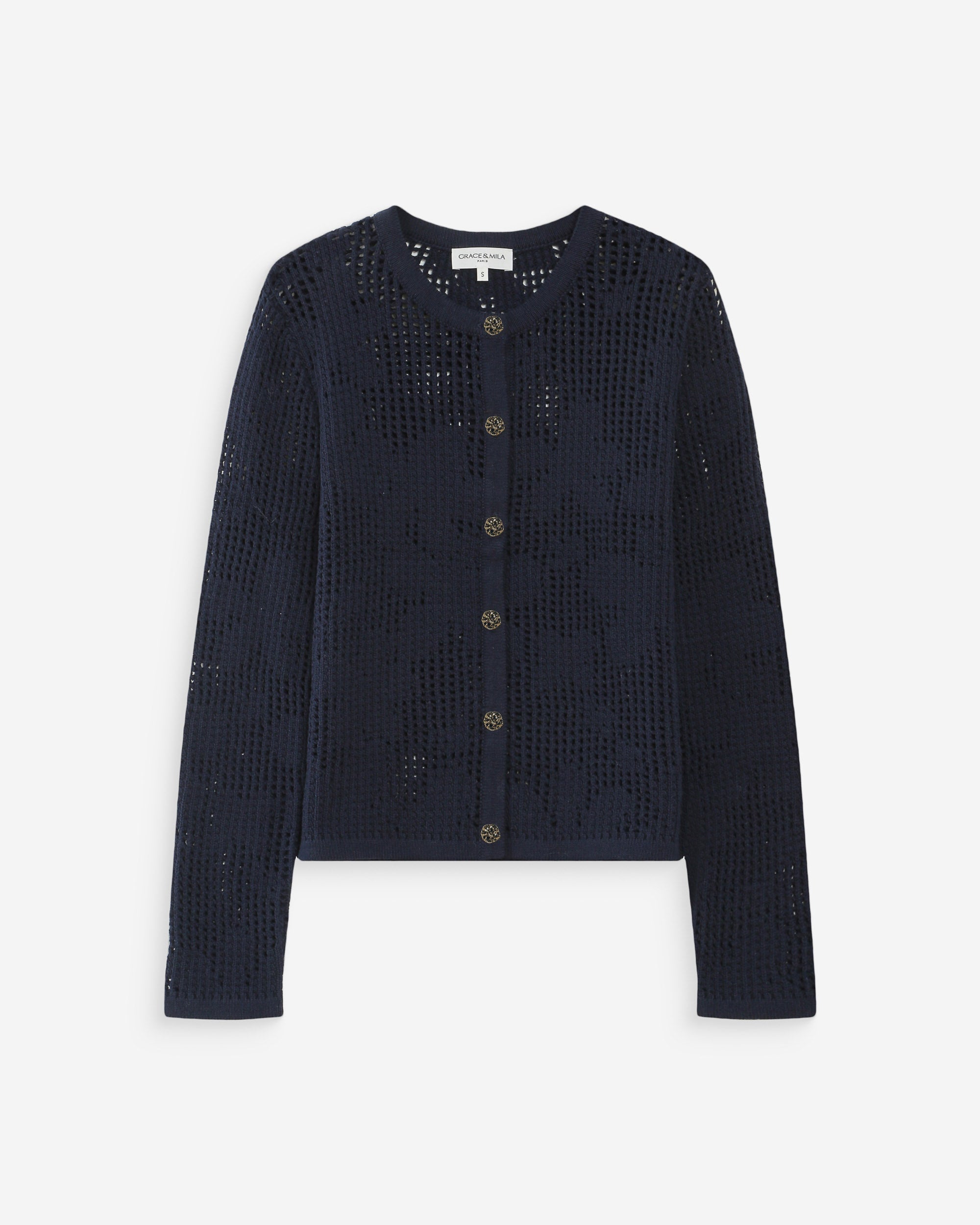 Cardigan en maille ajourée marine Velasquez
