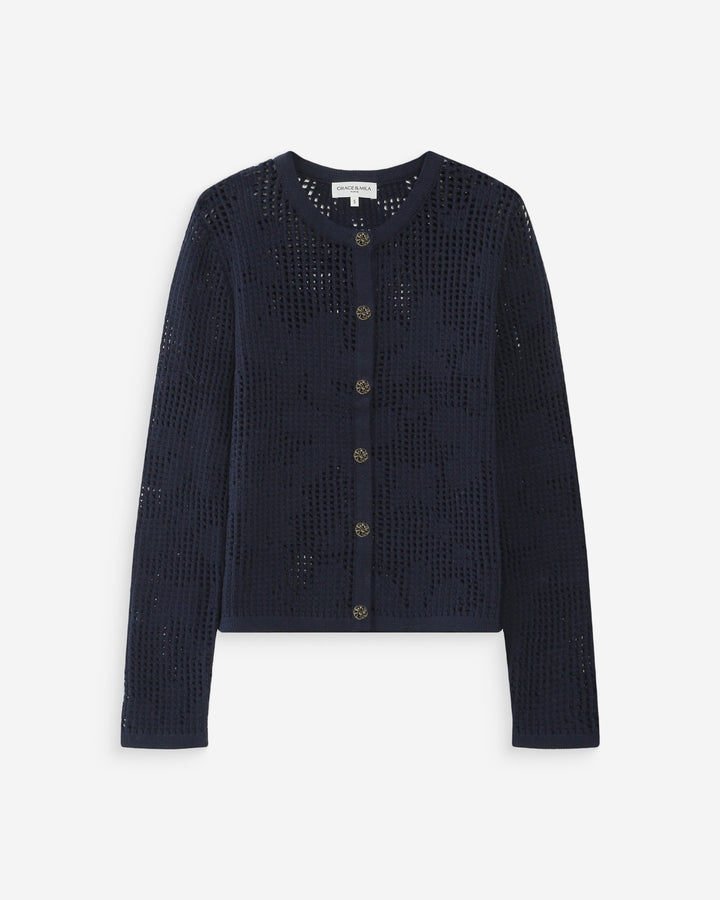 Cárdigan de punto calado mangas largas marine Velasquez