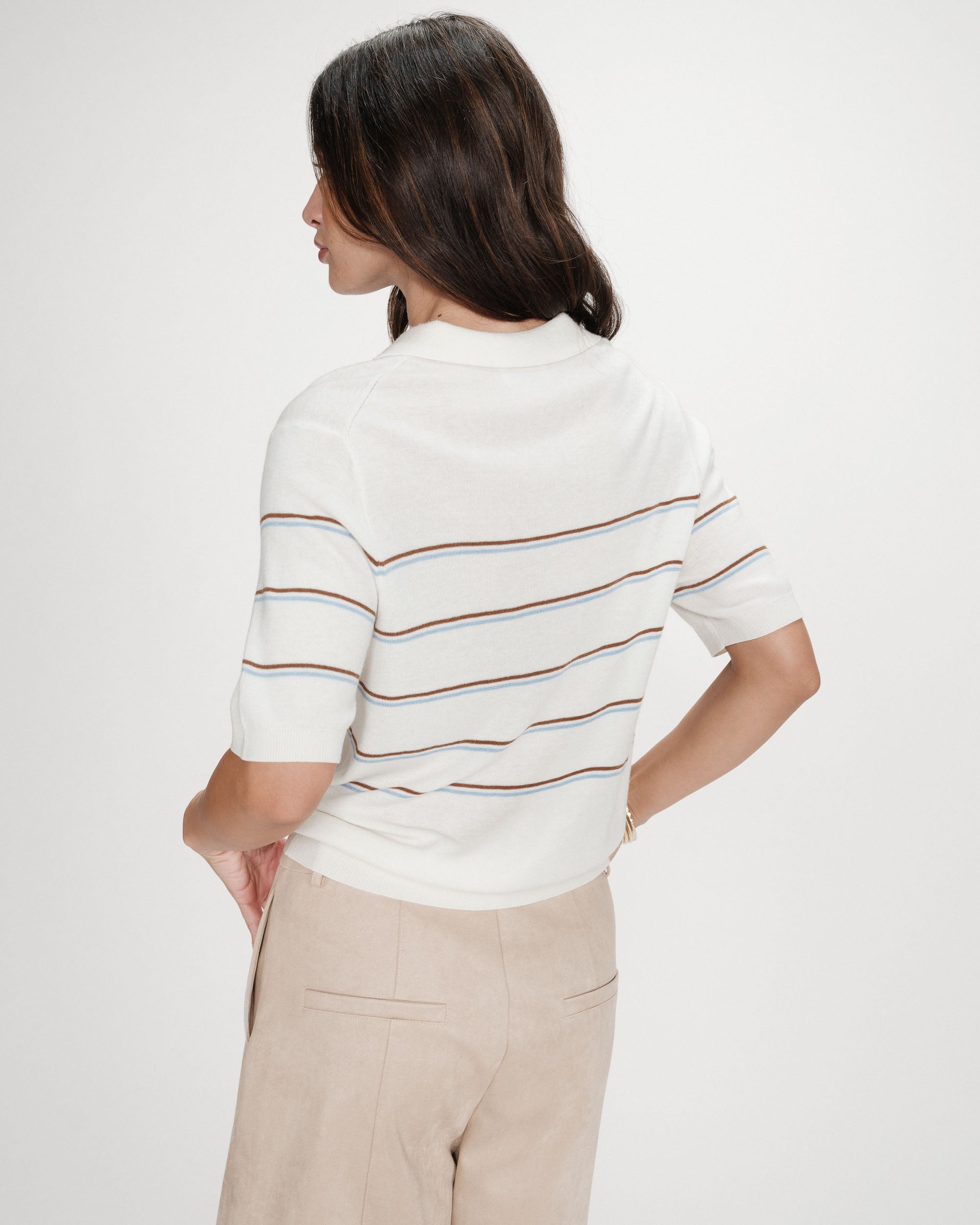Polo à rayures manches courtes ecru Veracruz