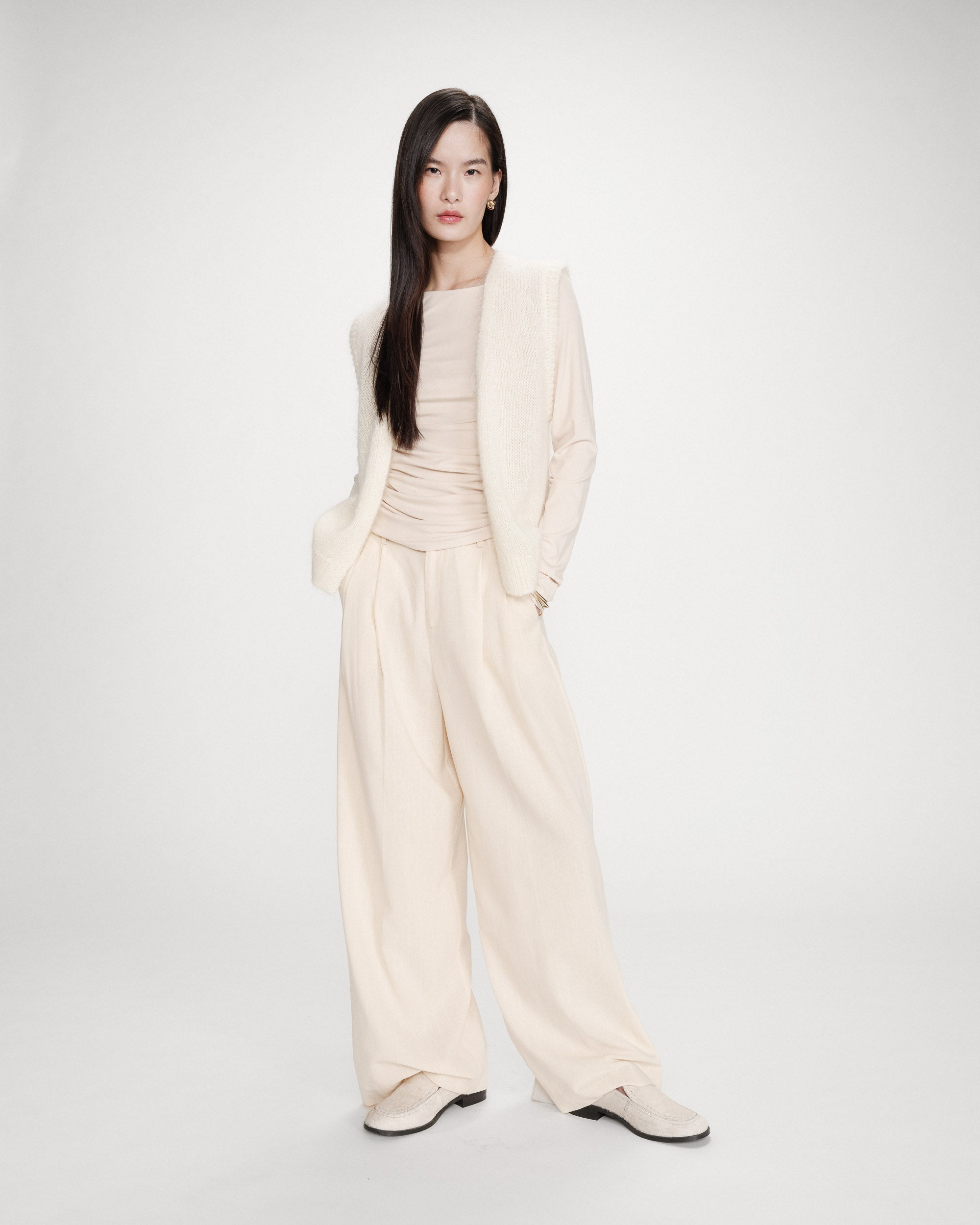 Cardigan laine et mohair ecru Vicomte