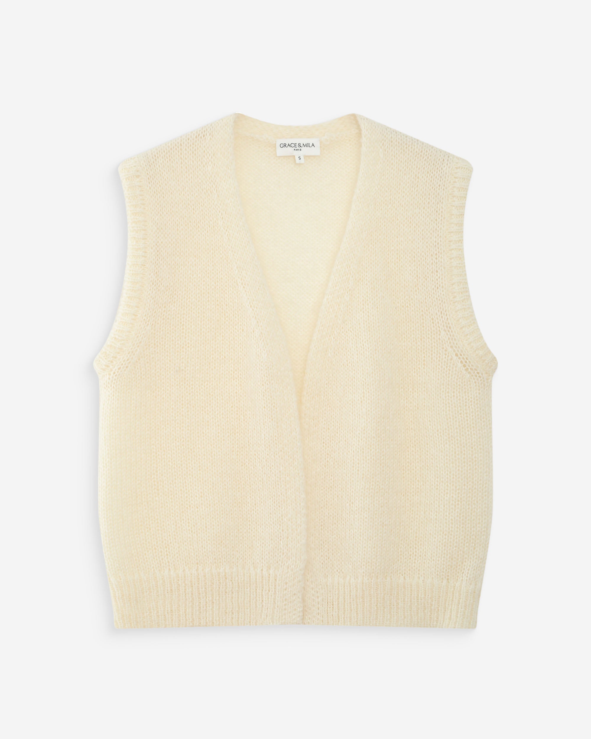 Cárdigan sin mangas de lana y mohair ecru Vicomte