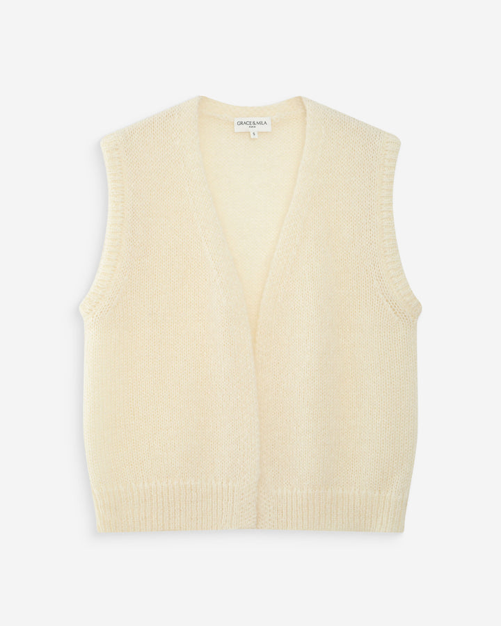 Cárdigan sin mangas de lana y mohair ecru Vicomte