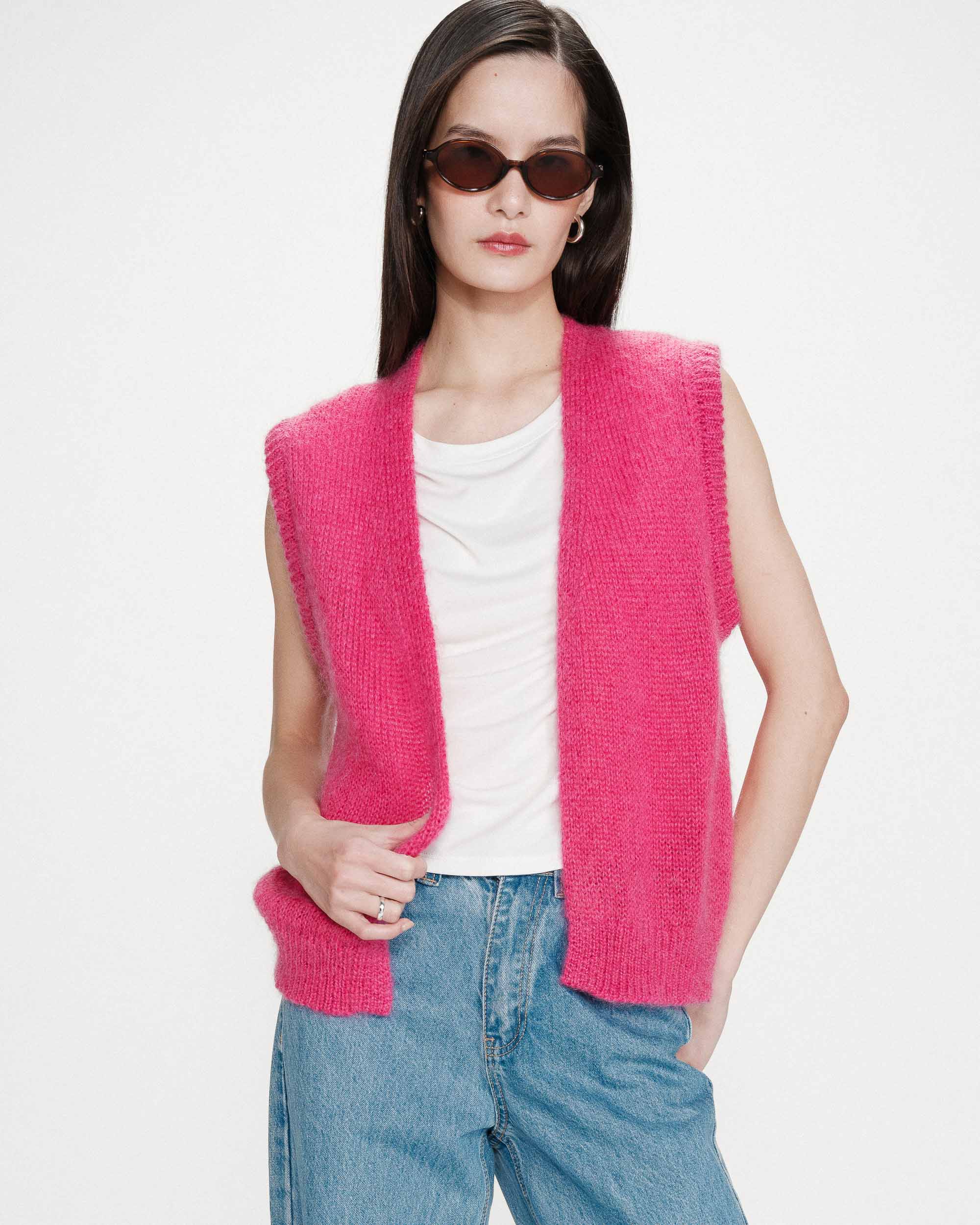 Cardigan laine et mohair fuchsia Vicomte