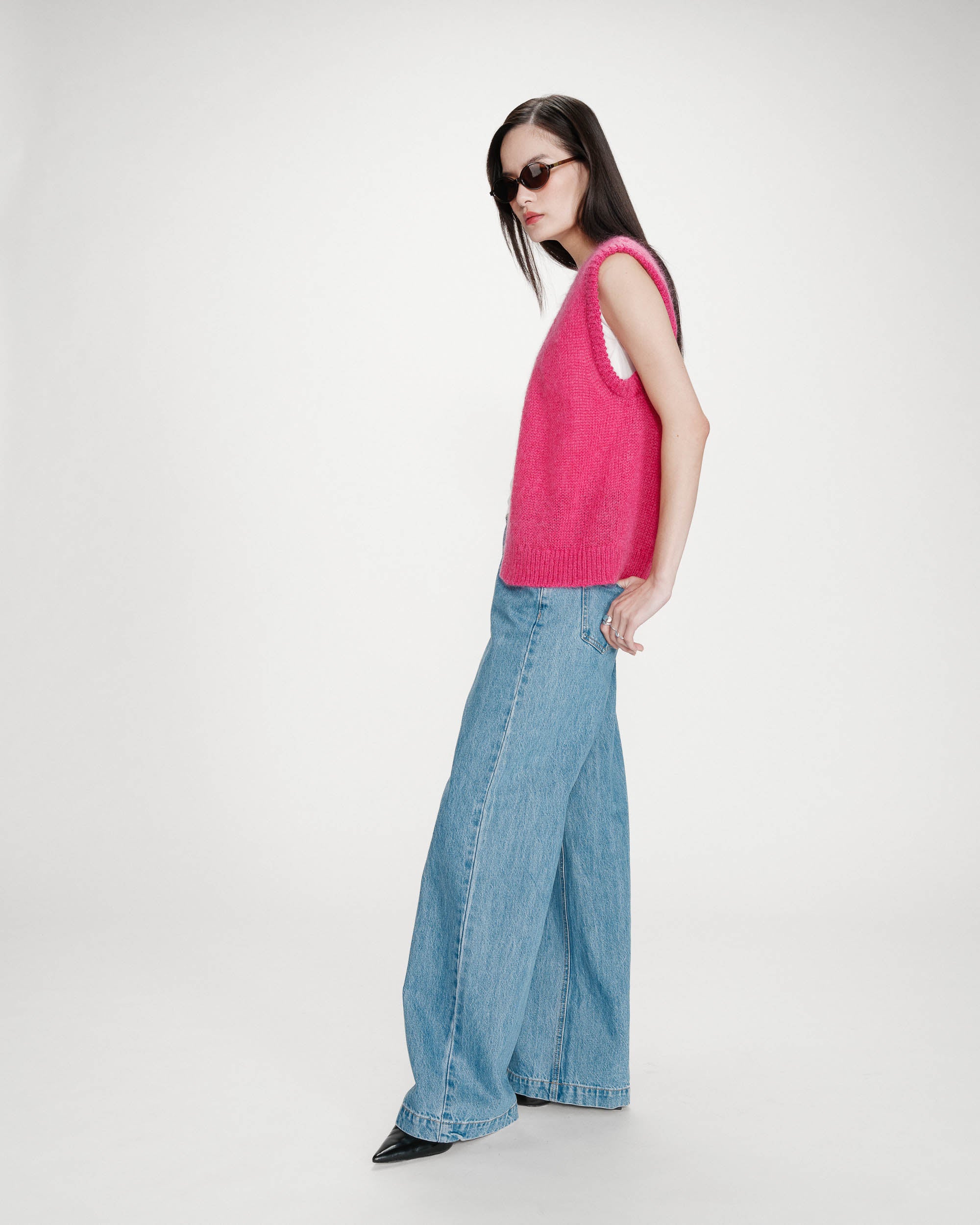 Cardigan laine et mohair fuchsia Vicomte