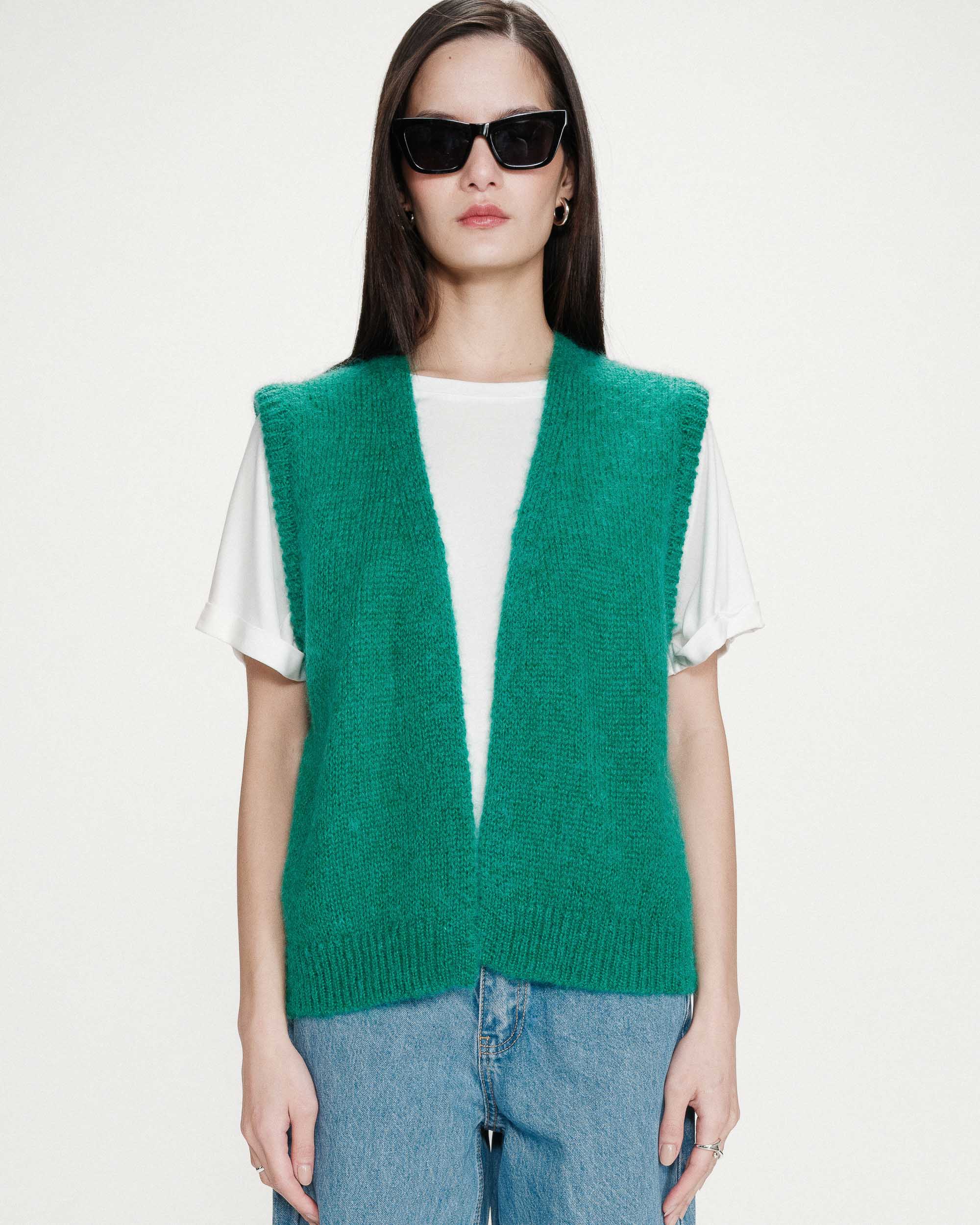 Cardigan laine et mohair vert Vicomte