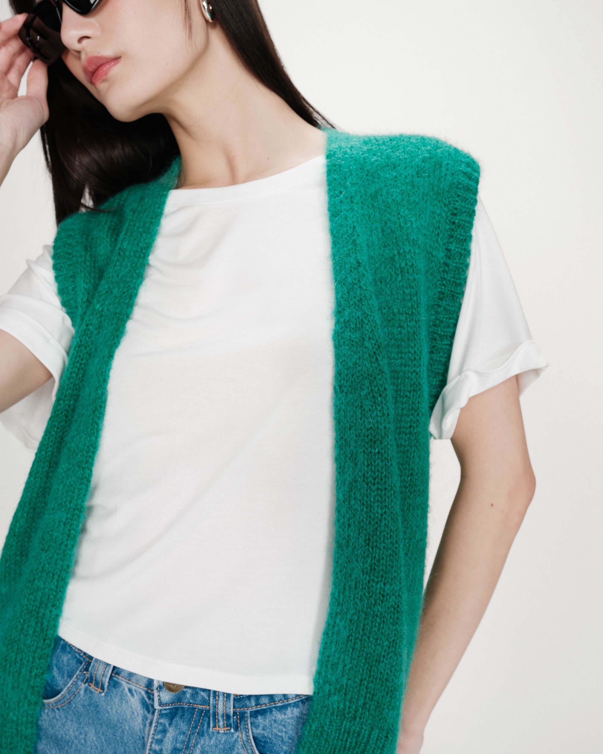 Cardigan laine et mohair vert Vicomte