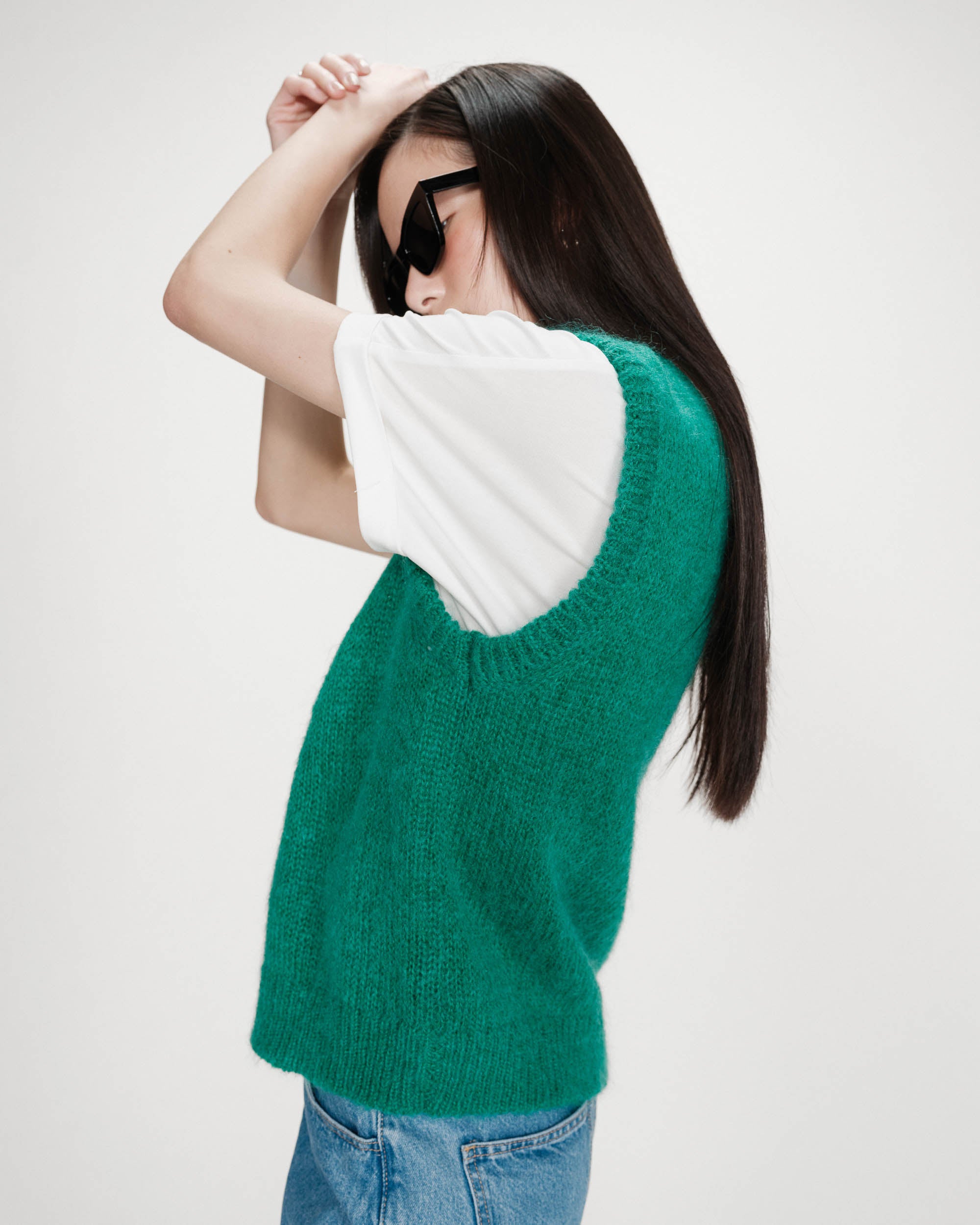 Cárdigan sin mangas de lana y mohair vert Vicomte