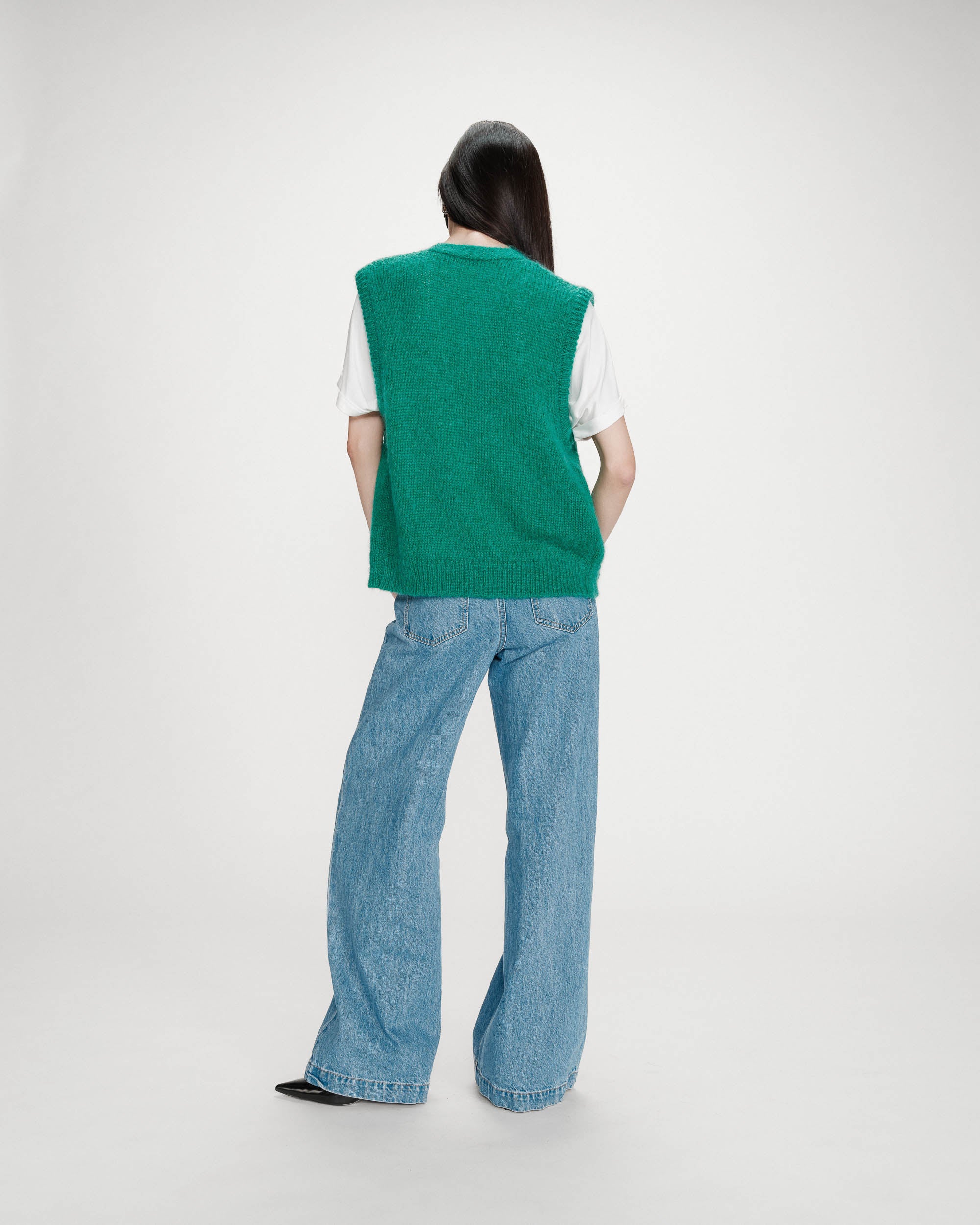 Cardigan laine et mohair vert Vicomte