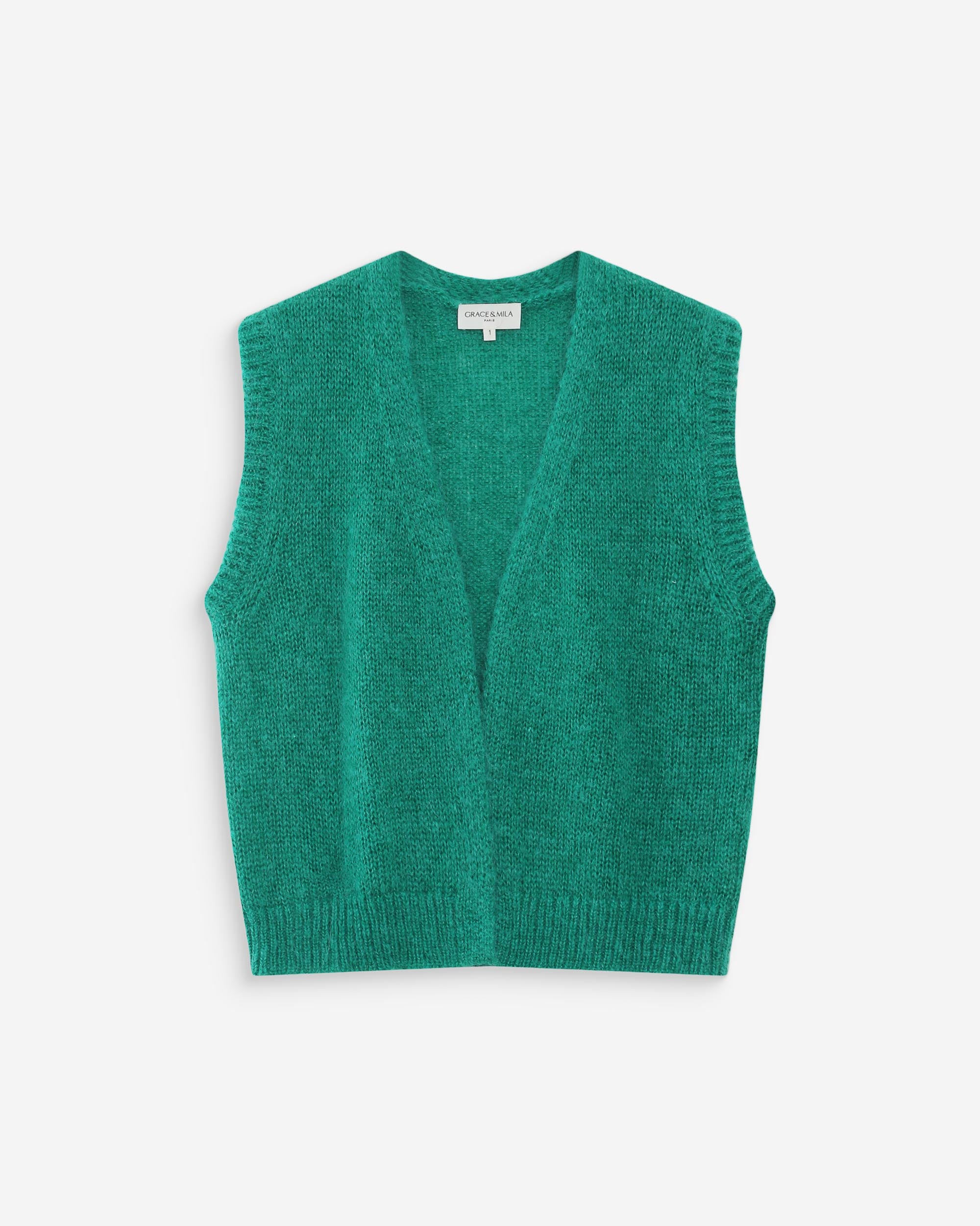 Cardigan laine et mohair vert Vicomte