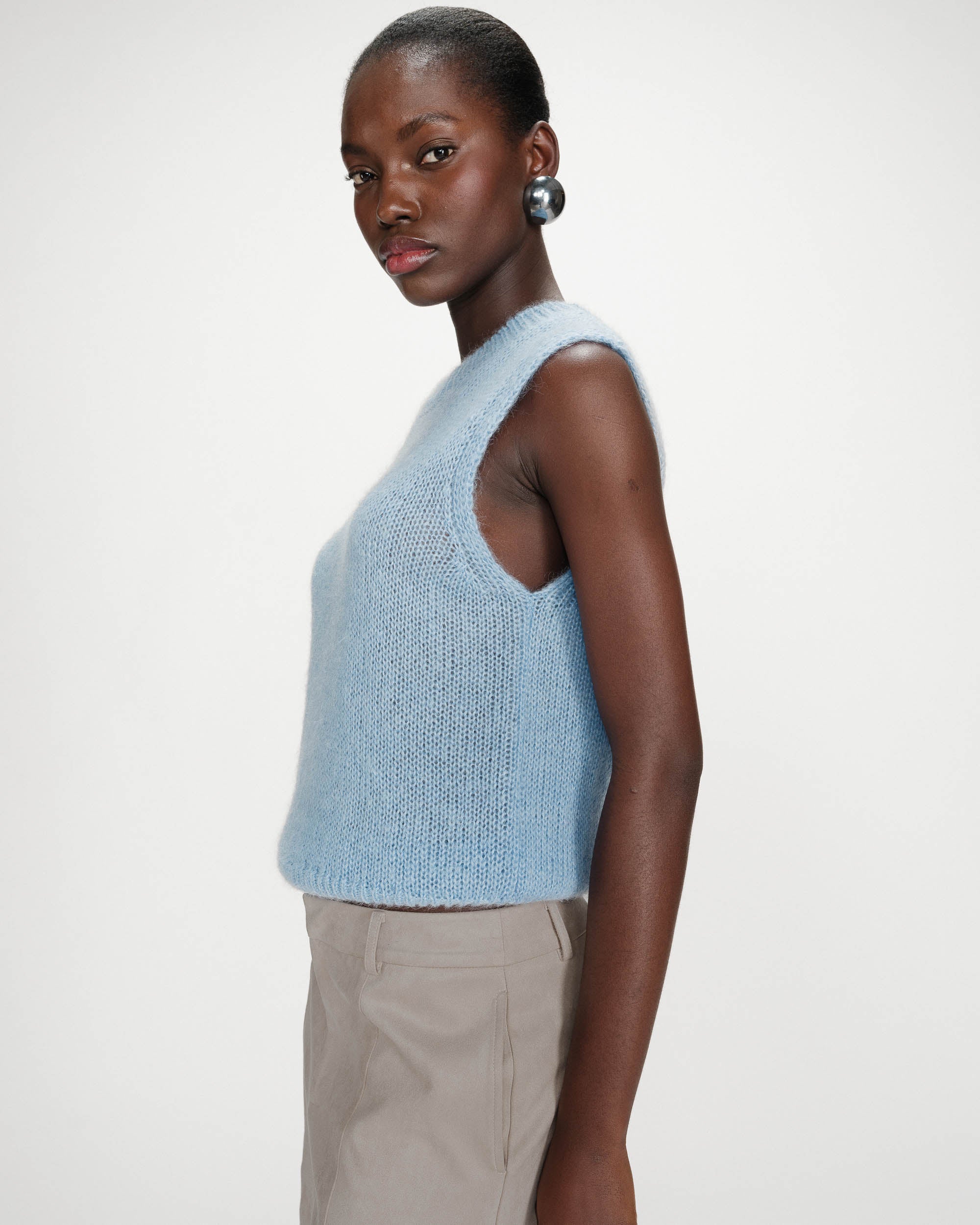 Jersey sin mangas de lana y mohair bleuet Vollo