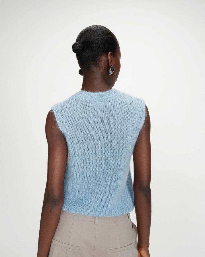 Jersey sin mangas de lana y mohair bleuet Vollo