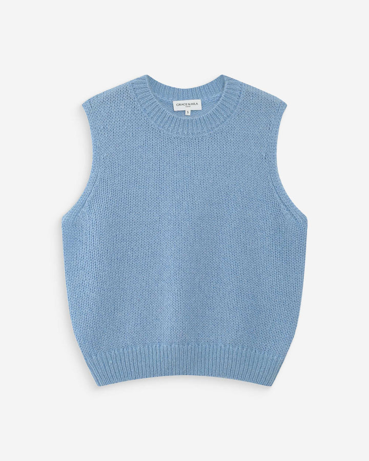 Jersey sin mangas de lana y mohair bleuet Vollo