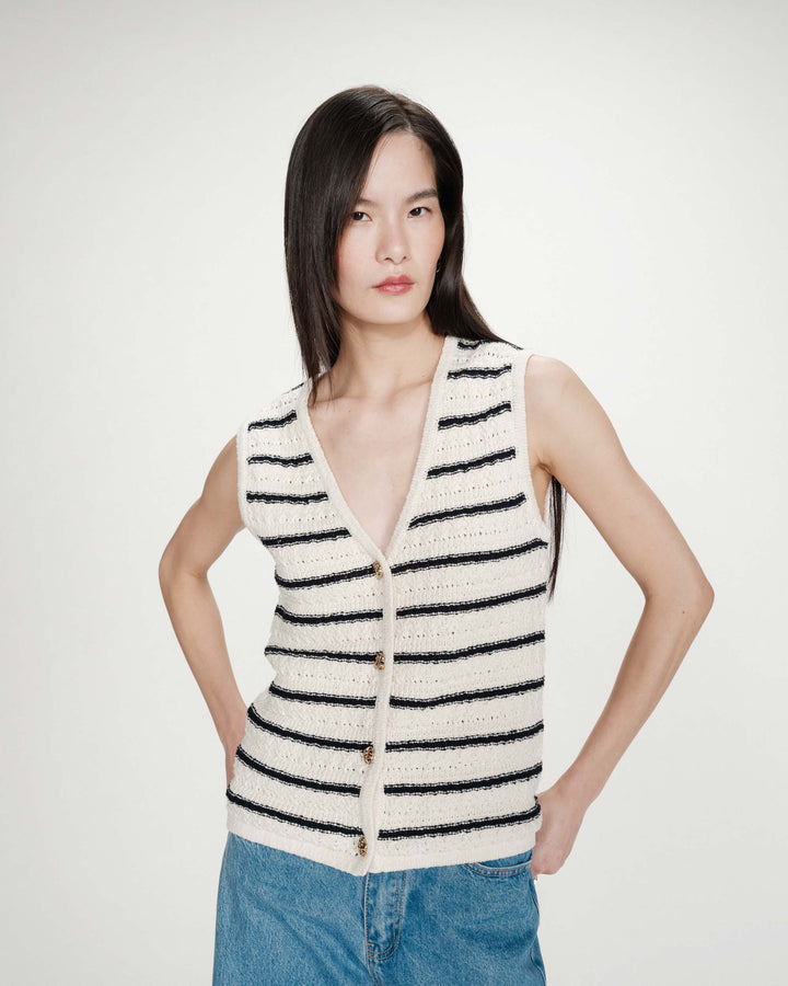 Cárdigan de punto sin mangas escote en V ecru Vincennes