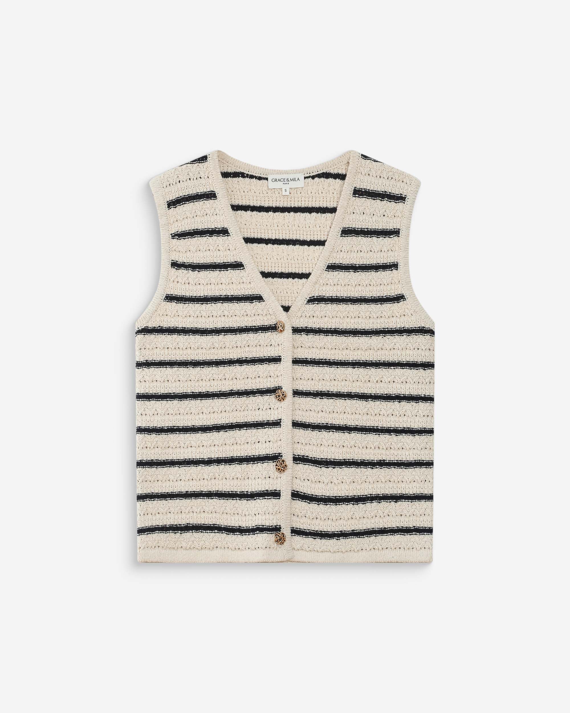 Cárdigan de punto sin mangas escote en V ecru Vincennes