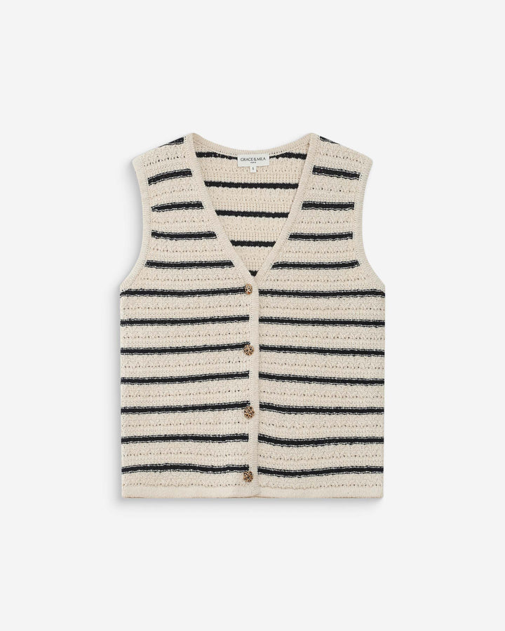 Cárdigan de punto sin mangas escote en V ecru Vincennes