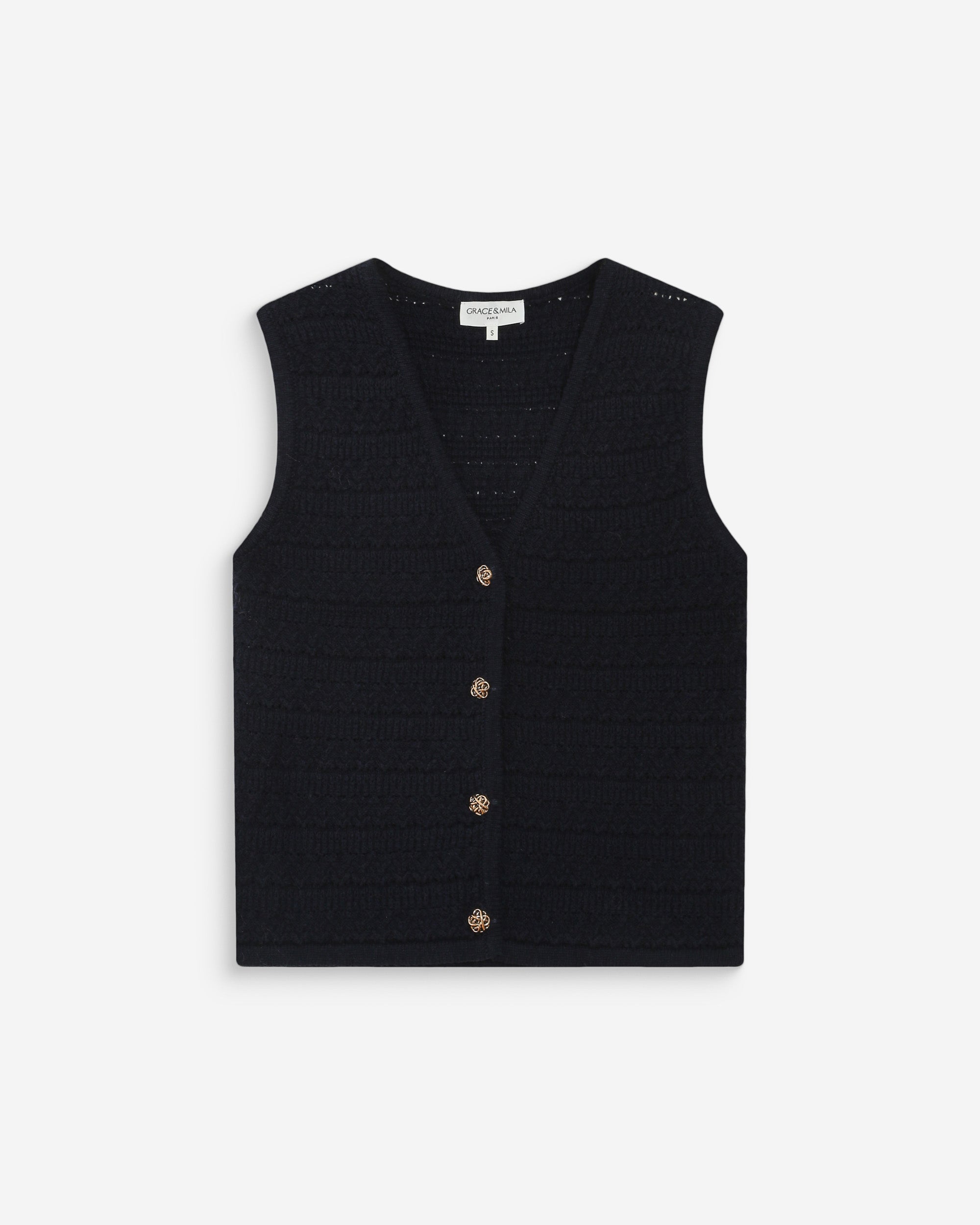 Cárdigan de punto sin mangas escote en V marine Vincennes