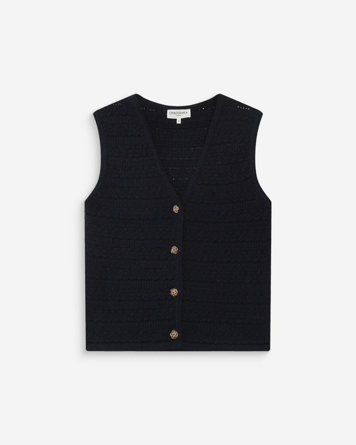 Cárdigan de punto sin mangas escote en V marine Vincennes