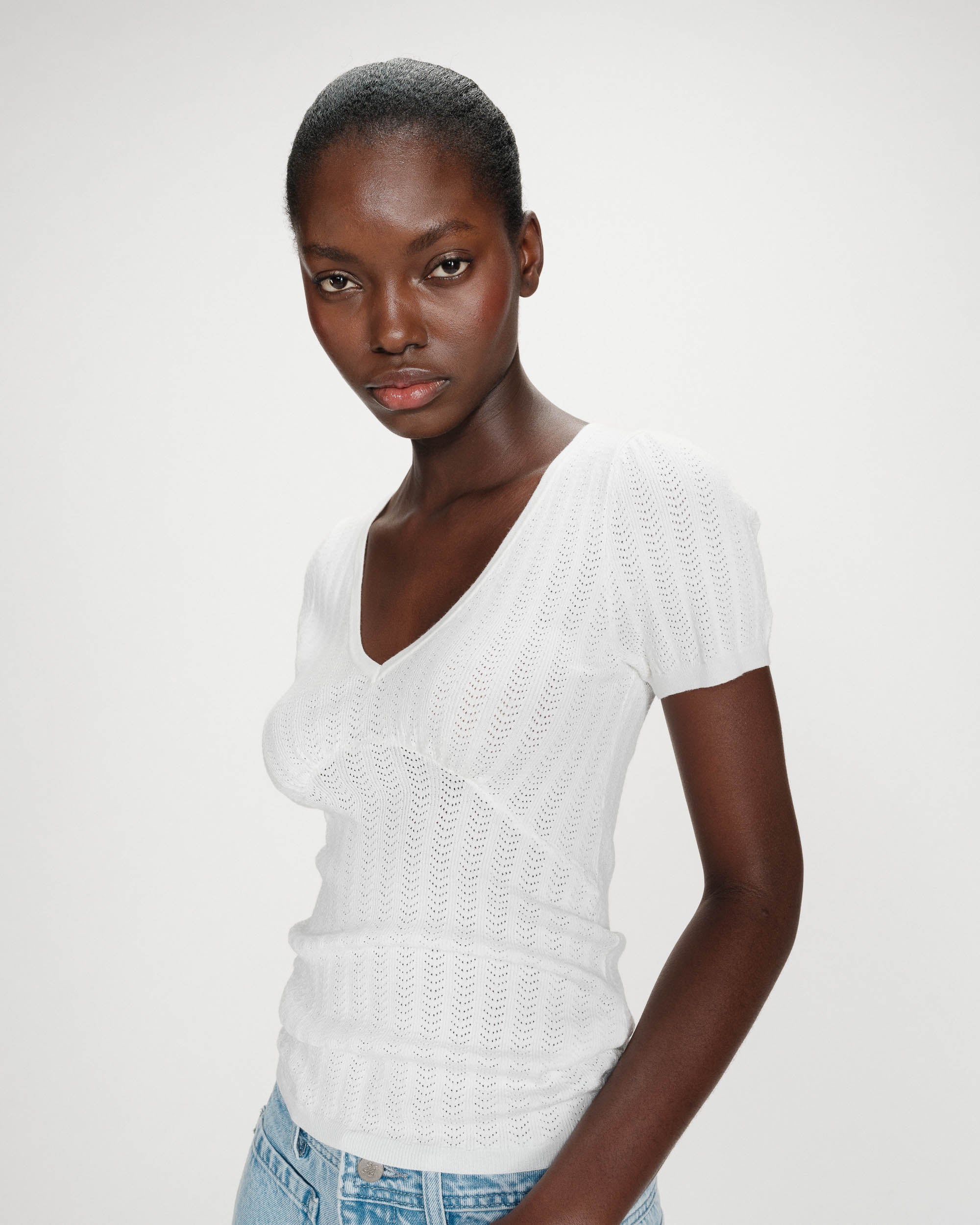 Pull ajusté à fronces ivoire Velyor