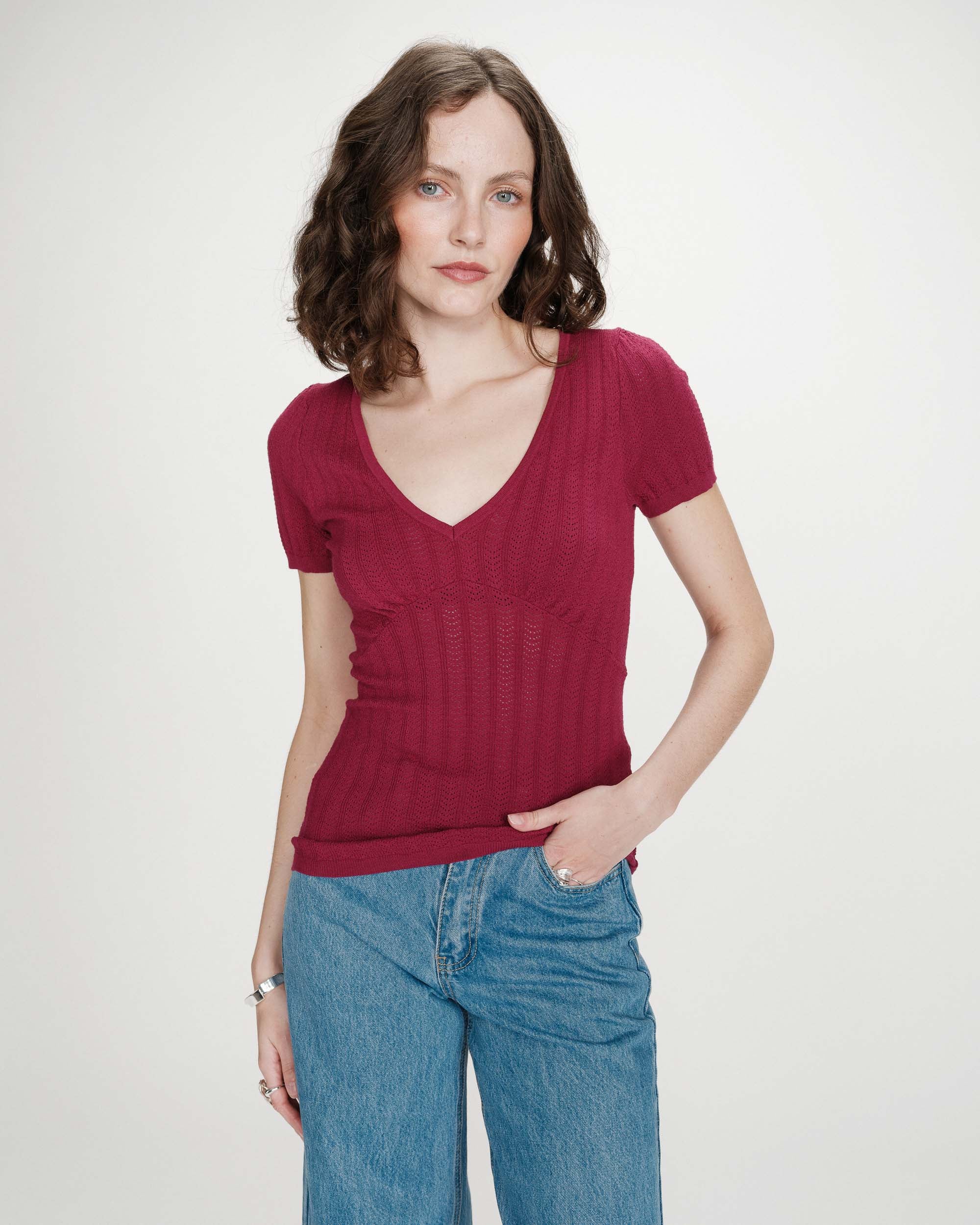 Pull ajusté à fronces pivoine Velyor