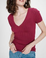 Jersey ajustado mangas cortas escote en V pivoine Velyor