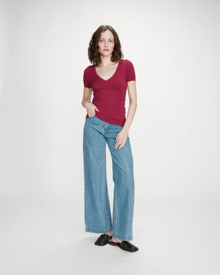 Pull ajusté à fronces pivoine Velyor