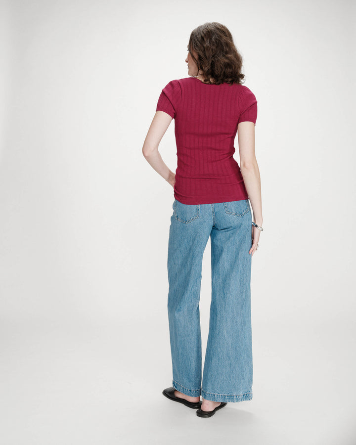 Jersey ajustado mangas cortas escote en V pivoine Velyor