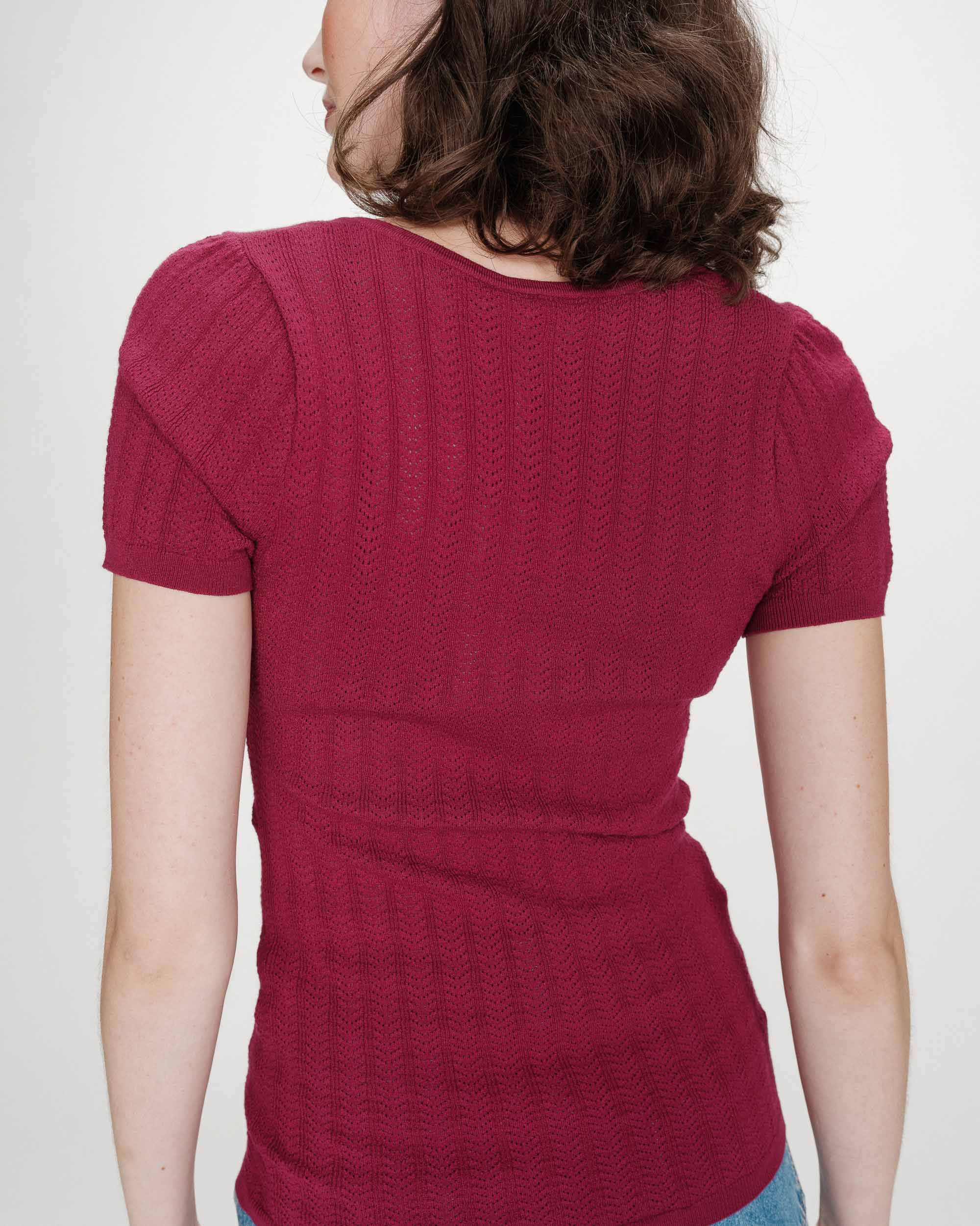 Jersey ajustado mangas cortas escote en V pivoine Velyor