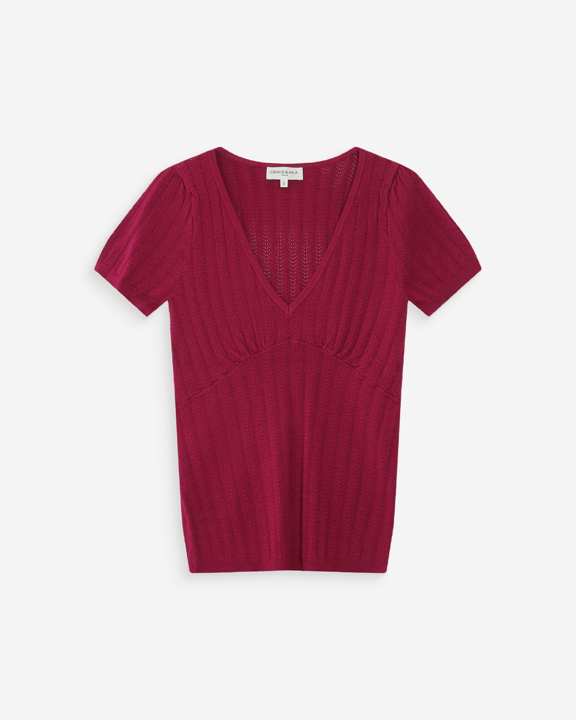 Jersey ajustado mangas cortas escote en V pivoine Velyor
