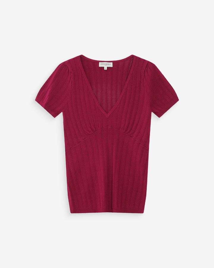 Jersey ajustado mangas cortas escote en V pivoine Velyor
