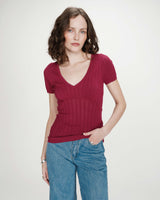 Jersey ajustado mangas cortas escote en V pivoine Velyor