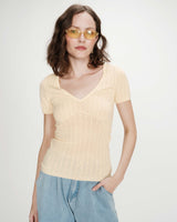 Jersey ajustado mangas cortas escote en V vanille Velyor
