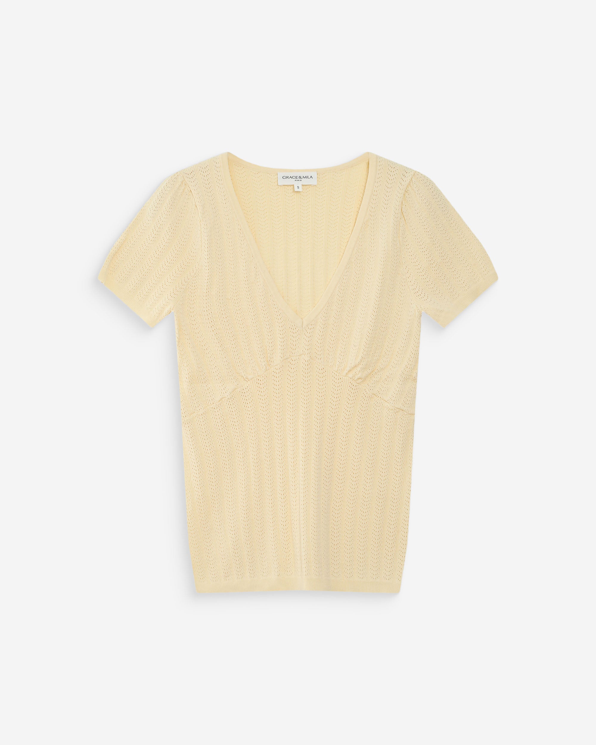 Jersey ajustado mangas cortas escote en V vanille Velyor