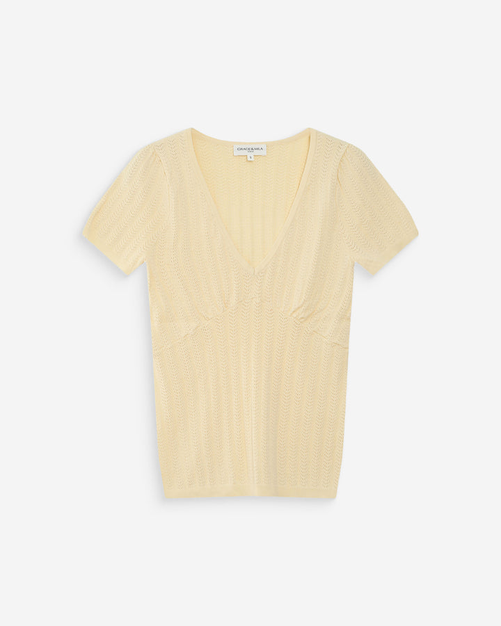 Jersey ajustado mangas cortas escote en V vanille Velyor