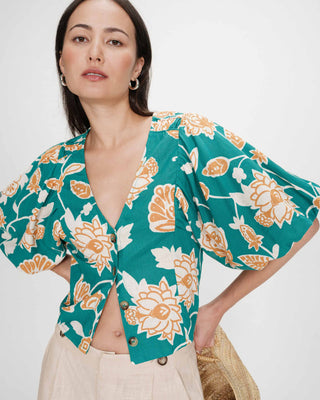 Blouse courte à motifs vert Vahe