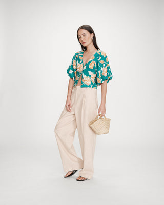 Blouse courte à motifs vert Vahe