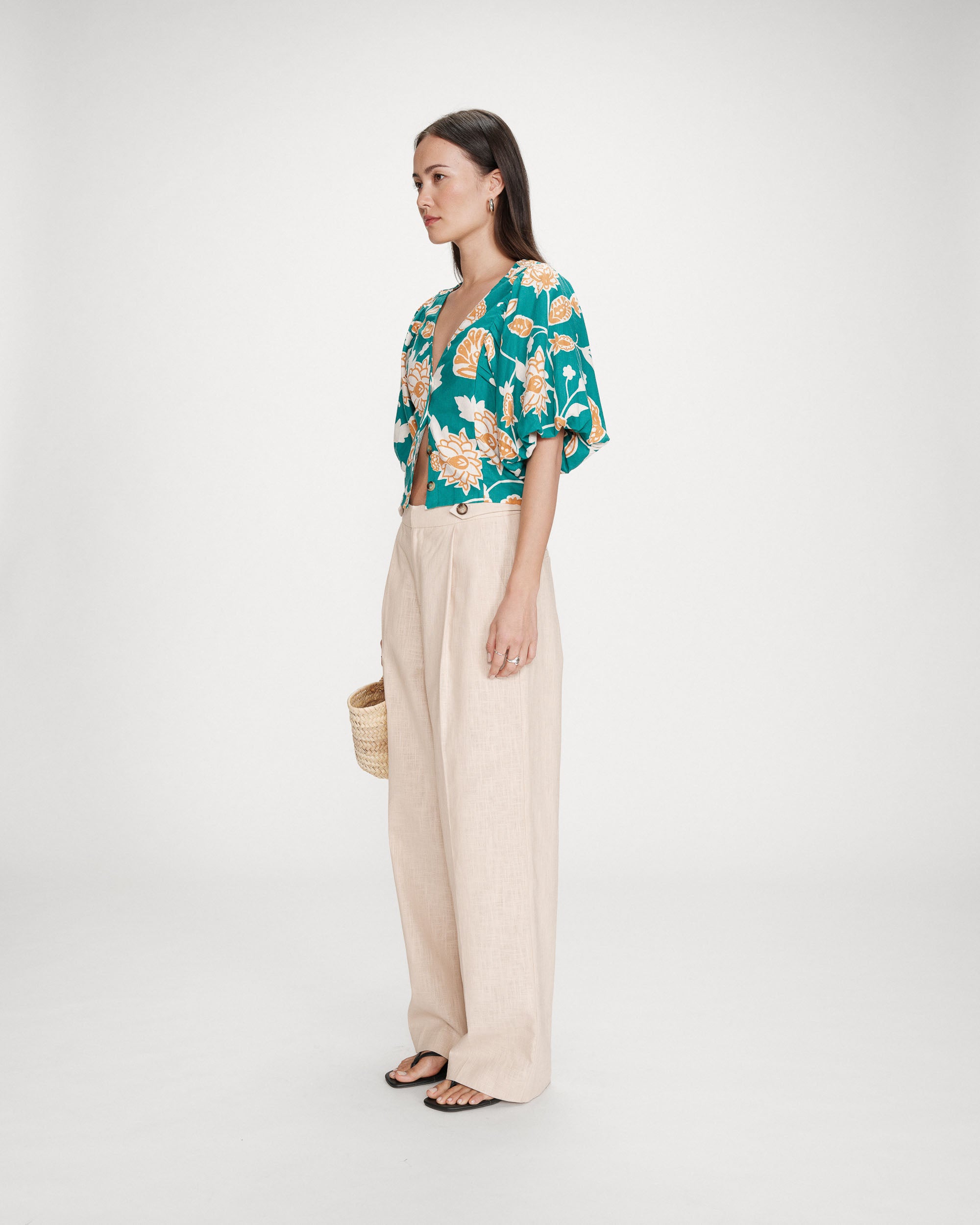 Blouse courte à motifs vert Vahe