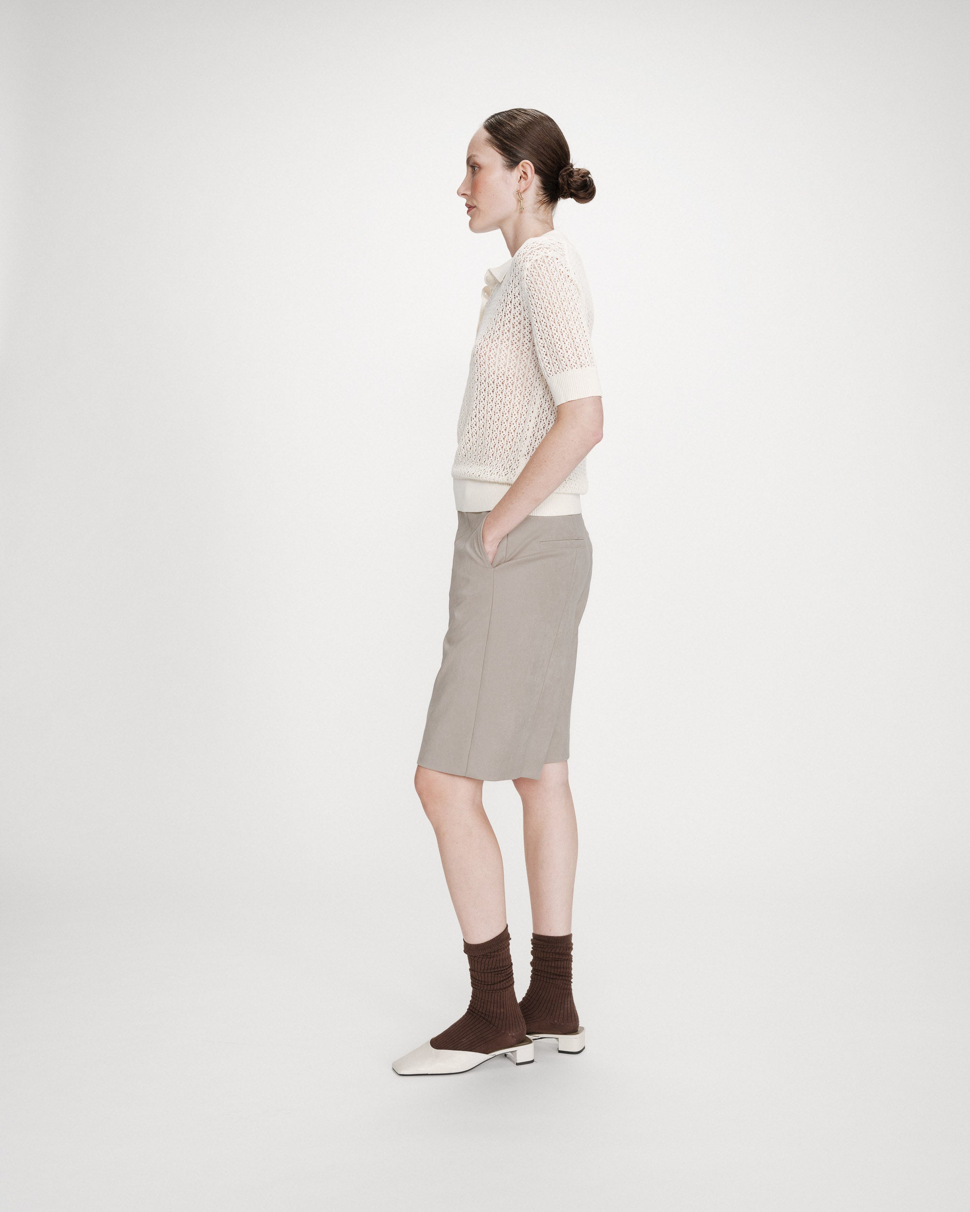 Polo en fine maille ecru Vathi