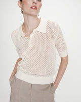 Polo en fine maille ecru Vathi
