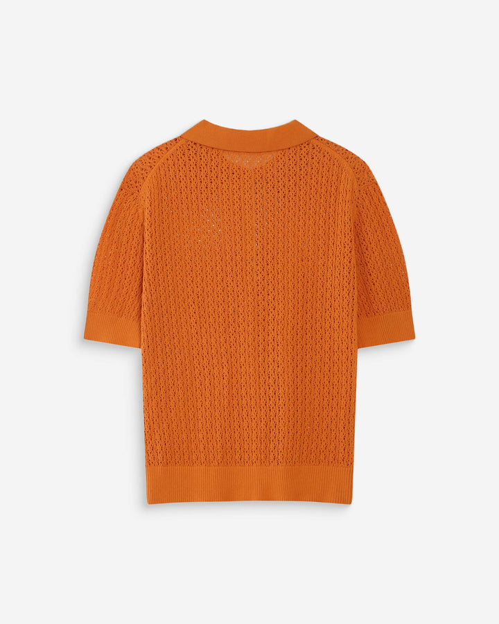 Polo en fine maille ajourée manches courtes gold Vathi