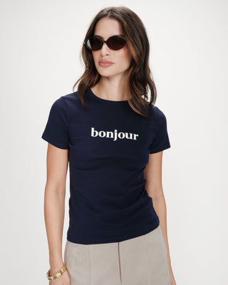 T-shirt à message imprimé marine Vigee