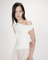 Top drapé asymétrique ivoire Vodia
