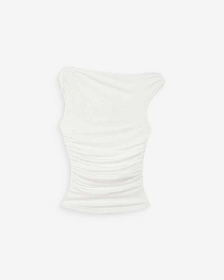 Top drapeado asimétrico ivoire Vodia