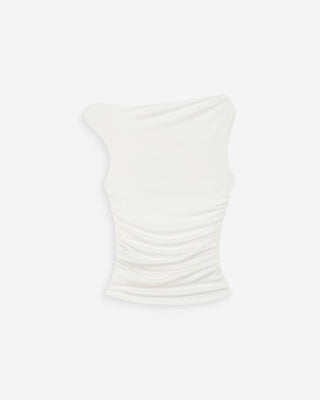 Top drapé asymétrique ivoire Vodia